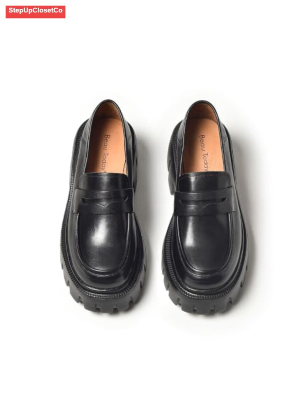 Chunky Leather Loafers Platform Lug Sole Slip On Penny Shoes